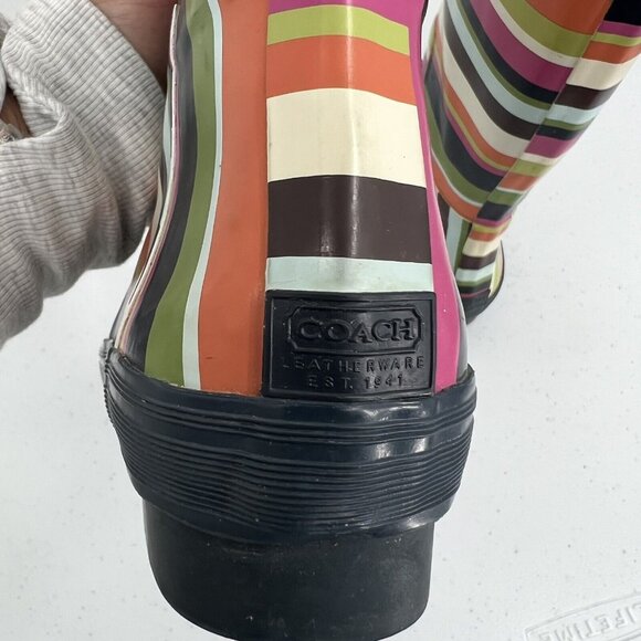 Coach Womens Striped Rain Boots Multicolor Rubber Size 6B - Picture 8 of 10